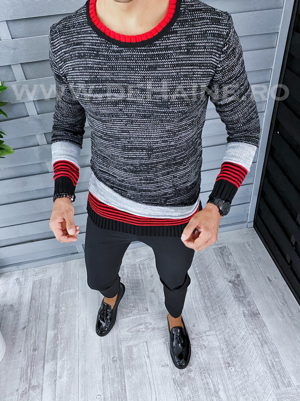 Pulover barbati gros slim fit negru t3616 95-3